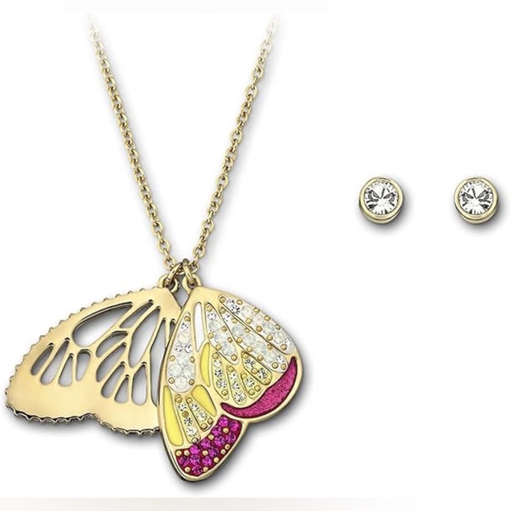 RARE FIND, Authentic Swarovski Noisette Double Wings Butterfly Set. BRAND NEW.